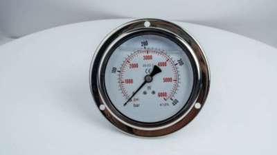 Манометр 100F400.MGE GLYC.P.G.SS CASE D:100 0/400 BAR+PSI 1/2" BSPP BACK+FLANGE